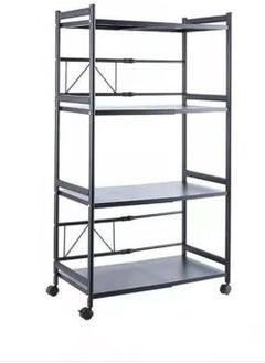 Microwave Oven Rack, Expandable Microwave Stand Countertop Kitchen Utensils Tableware Storage, Over Microwave Shelf Countertop Kitchen Counter Shelf Black with 4Wheels (4 Tier)