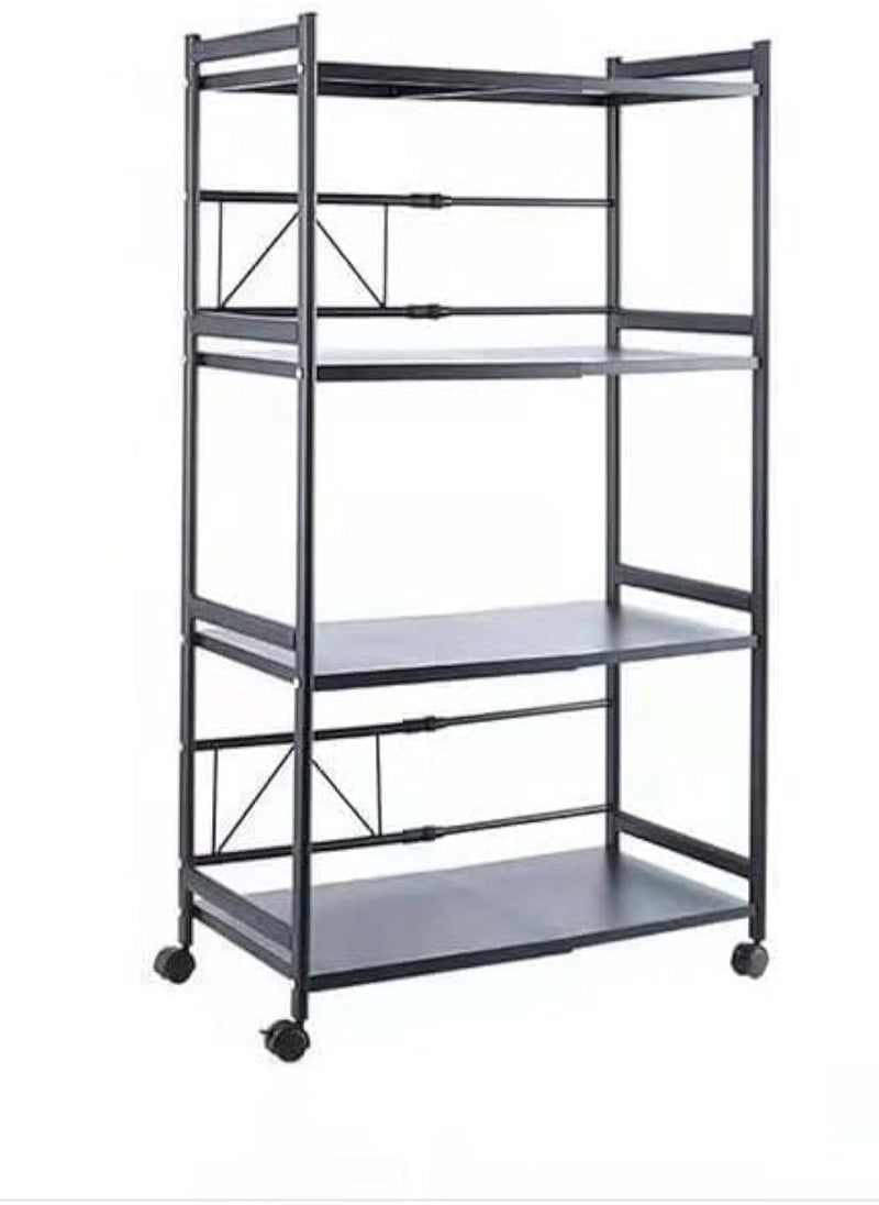Generic - Microwave Oven Rack, Expandable Microwave Stand Countertop Kitchen Utensils Tableware Storage, Over Microwave Shelf Countertop Kitchen Counter Shelf Black with 4Wheels (4 Tier) - Image 1