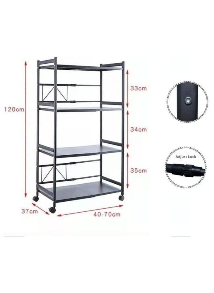 Generic - Microwave Oven Rack, Expandable Microwave Stand Countertop Kitchen Utensils Tableware Storage, Over Microwave Shelf Countertop Kitchen Counter Shelf Black with 4Wheels (4 Tier) - Image 1