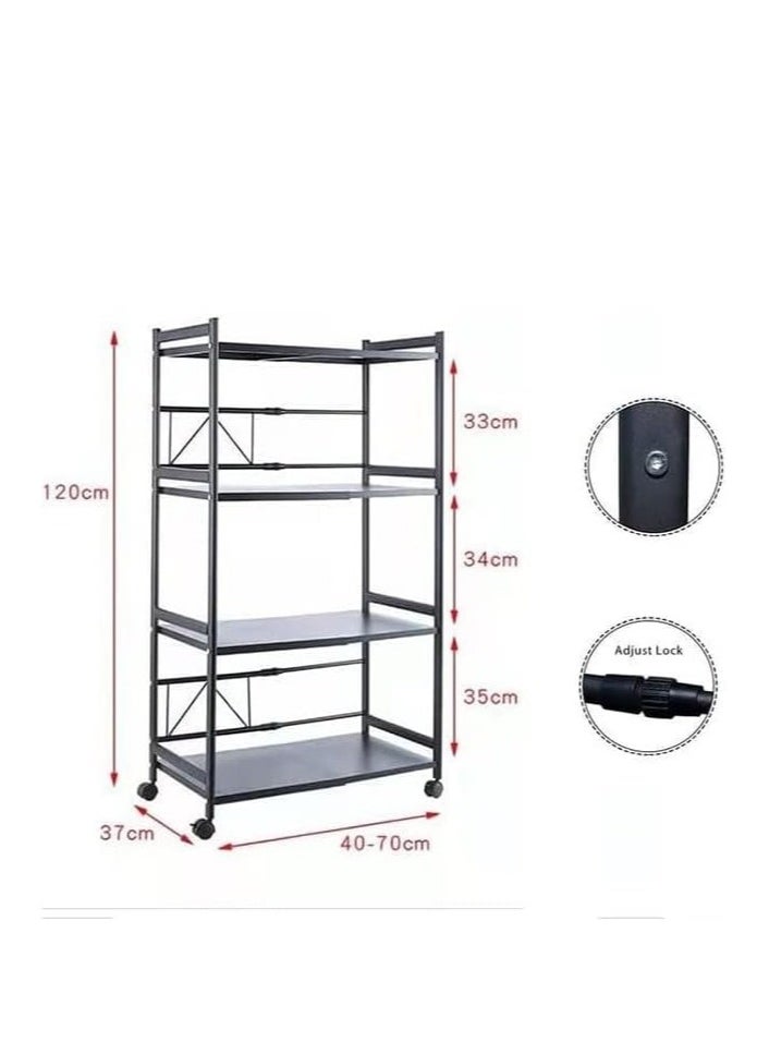Generic - Microwave Oven Rack, Expandable Microwave Stand Countertop Kitchen Utensils Tableware Storage, Over Microwave Shelf Countertop Kitchen Counter Shelf Black with 4Wheels (4 Tier) - Image 1