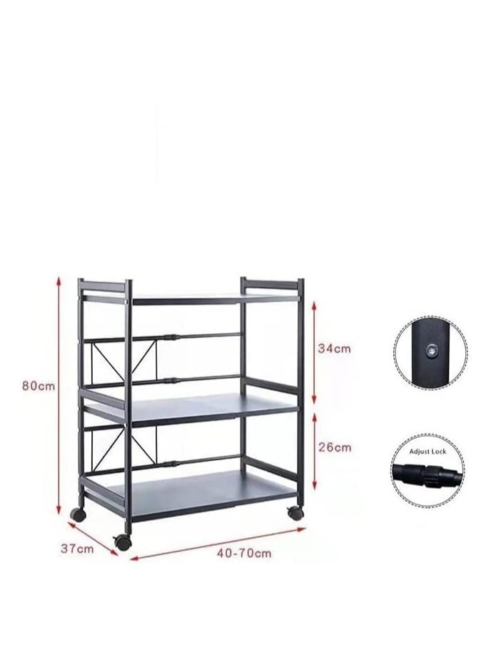 Generic - Microwave Oven Rack, Expandable Microwave Stand Countertop Kitchen Utensils Tableware Storage, Over Microwave Shelf Countertop Kitchen Counter Shelf Black with 4Wheels (4 Tier) - Image 1