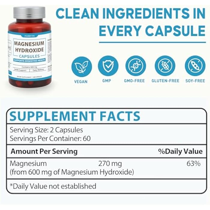 Florvyn Magnesium Hydroxide Capsules, Gentle Osmotic Digestive Regularity Support, Helps Maintain Comfortable Bowel Routine, Daily GI Balance for Adults - 120 Capsules - Image 4
