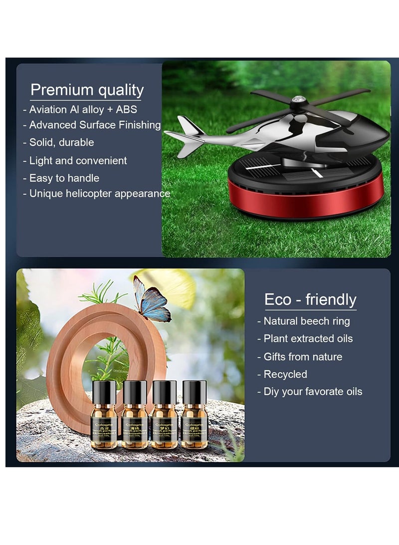 ELTRAZONE Solar Powered Rotating Helicopter Shape Car Air Purifier - Eco-Friendly, Stylish Air Freshener and Interior Decoration for Home & Car, Aromatherapy Diffuser, Red - Image 3