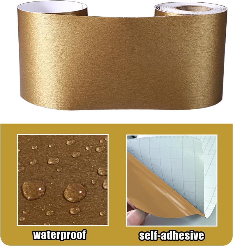 Yija Metallic Color Self Adhesive 3D Peel and Stick Waterproof Wall Border Easy to Apply Kitchen Bathroom Tiles Sticker 4.2x196.8 inch (Gold) - Image 2