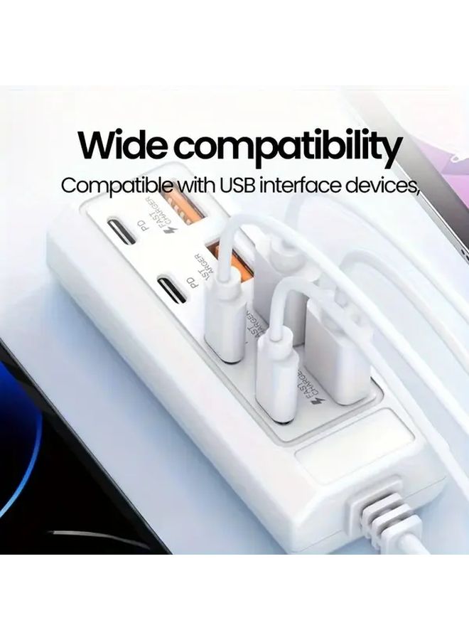 شريط طاقة USB C أبيض 8 منافذ شحن سريع 25W PD QC FCP للكمبيوتر المحمول والجهاز اللوحي والهاتف - Image 5