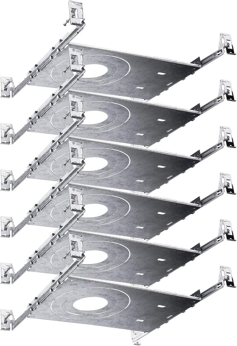 LUXRITE New Construction Mounting Plate, 3-4-6 Inch LED Recessed Lighting Kits, Extendable Hanger Bars, ETL Listed - Shallow Recessed Light Housing (6 Pack) - Image 1