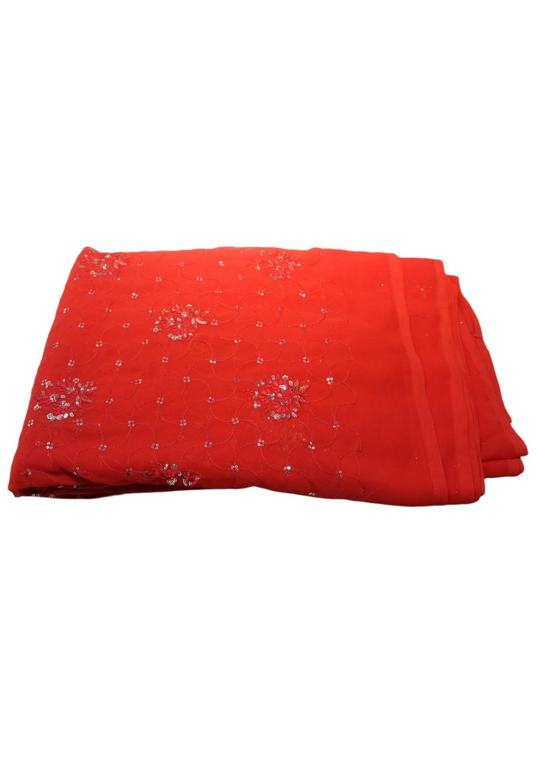 SHRI SHYAM CREATION Fancy Embroidery Georgette Fabric 1 Meter Red Sequin Embellishments for Blouses  - Image 1