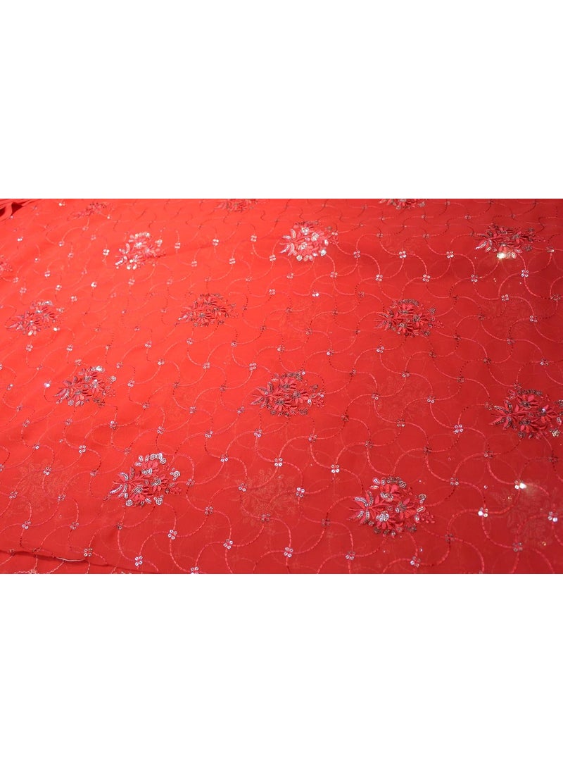 SHRI SHYAM CREATION Fancy Embroidery Georgette Fabric 1 Meter Red Sequin Embellishments for Blouses  - Image 2