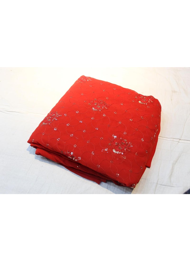 SHRI SHYAM CREATION Fancy Embroidery Georgette Fabric 1 Meter Red Sequin Embellishments for Blouses  - Image 5