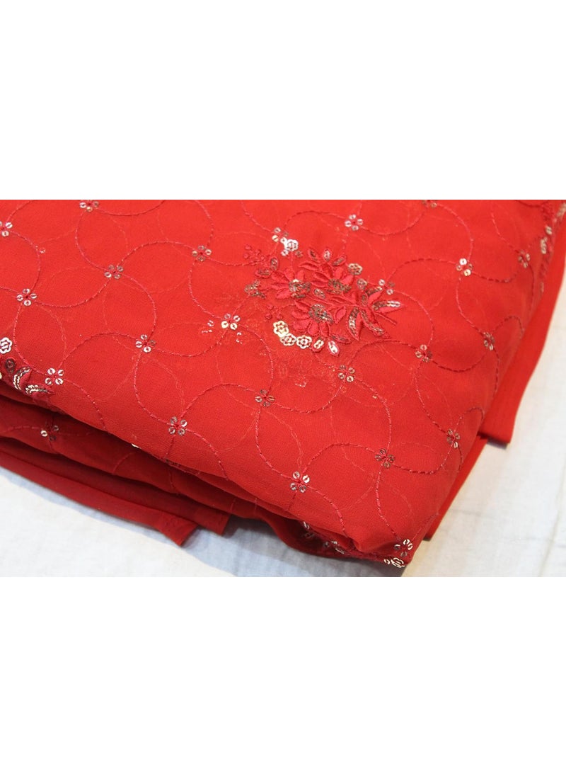 SHRI SHYAM CREATION Fancy Embroidery Georgette Fabric 1 Meter Red Sequin Embellishments for Blouses  - Image 3