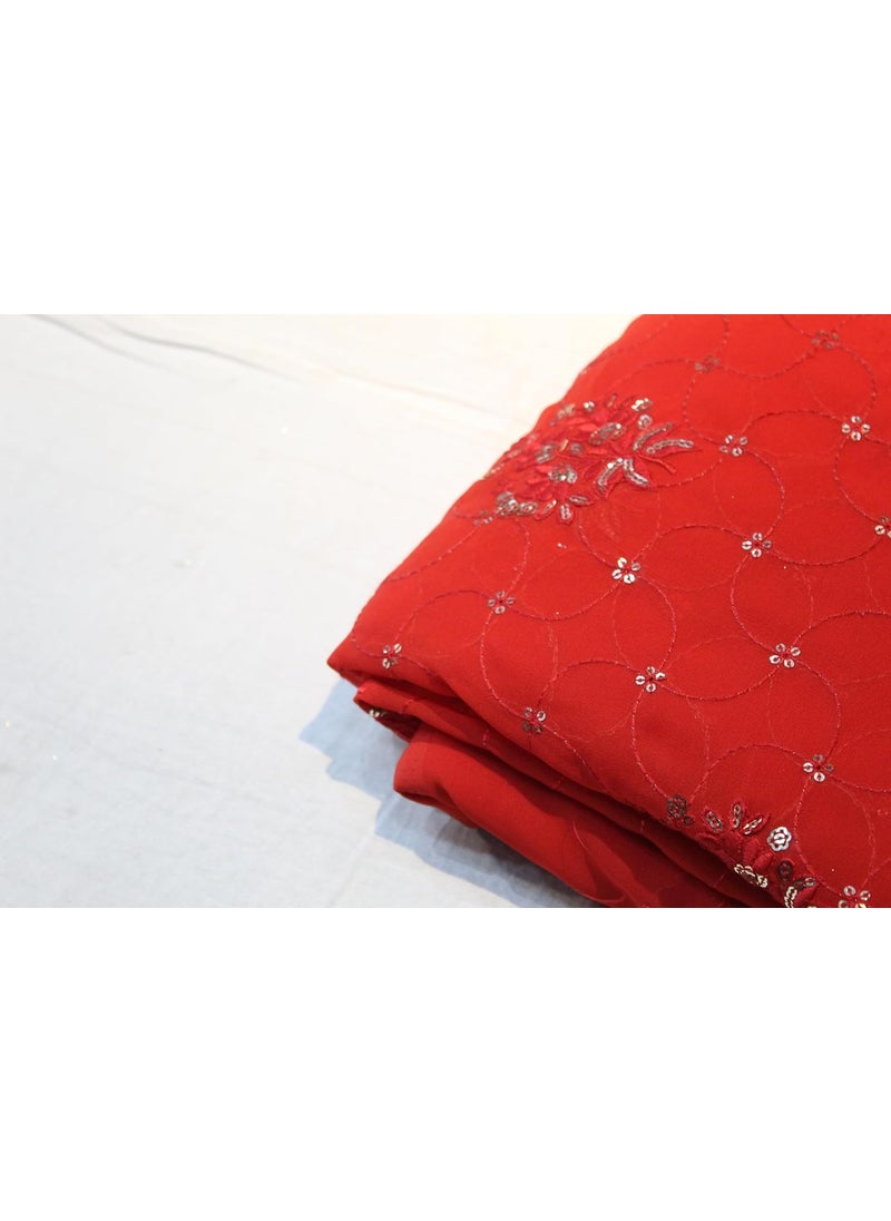 SHRI SHYAM CREATION Fancy Embroidery Georgette Fabric 1 Meter Red Sequin Embellishments for Blouses  - Image 4