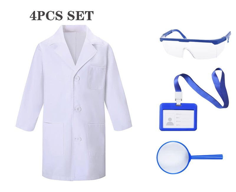 TOGROP 4Pcs Doctor Scientist Lab Costume for Kids Role Play Thick White Coat Birthday Party Gift 6-7 Years - Image 5