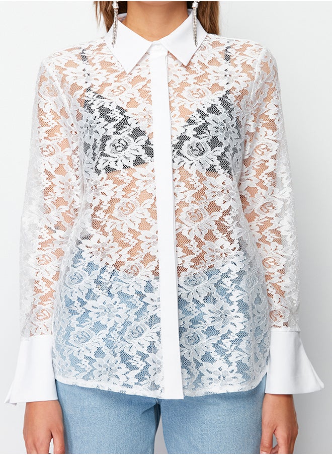 White Unlined Knitted Lace Shirt TPRSS24GO00003