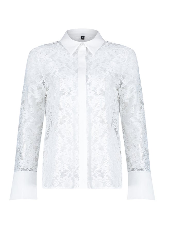 White Unlined Knitted Lace Shirt TPRSS24GO00003