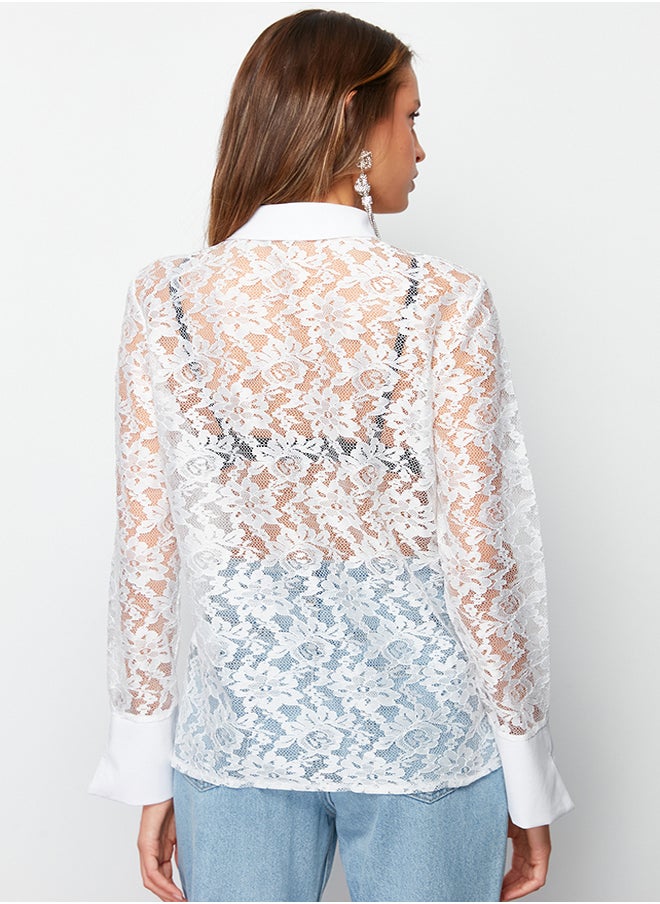 White Unlined Knitted Lace Shirt TPRSS24GO00003