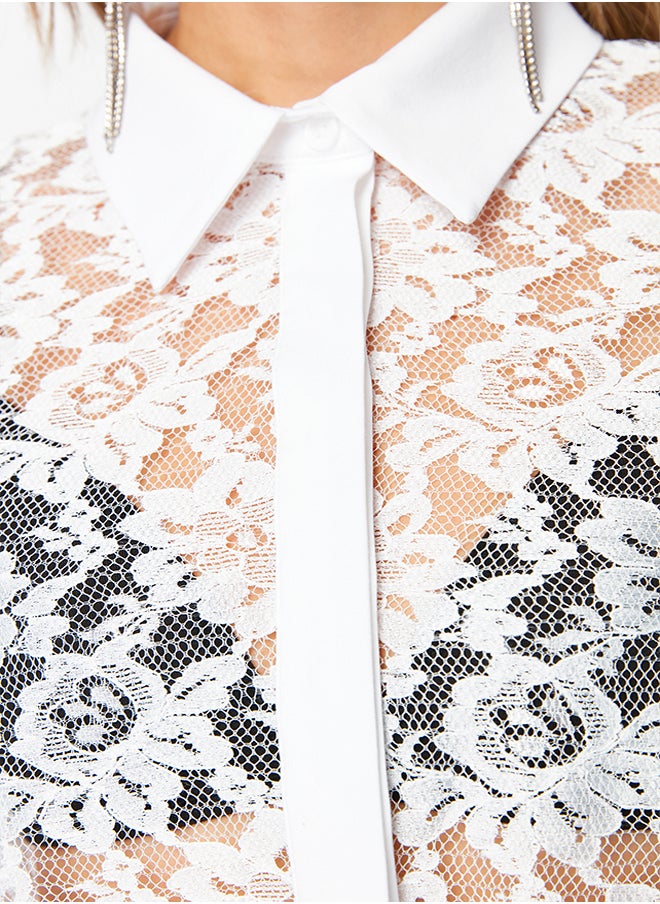 White Unlined Knitted Lace Shirt TPRSS24GO00003