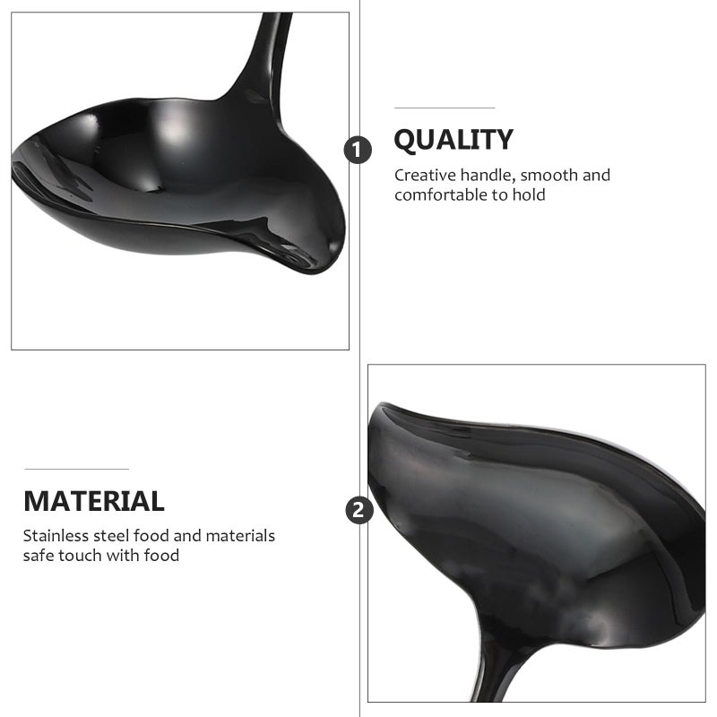 Black 304 Stainless Steel Long Handle Duckbill Sauce Soup Serving Spoon Kitchen Tableware - Image 4