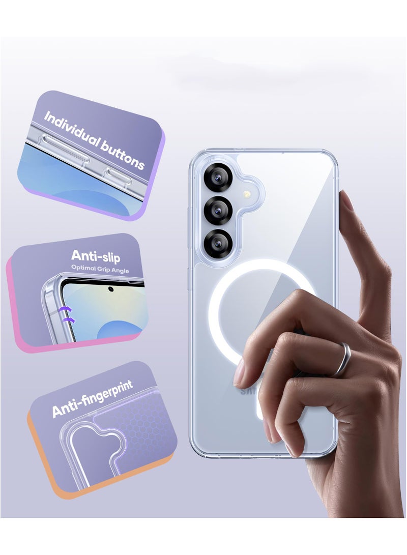 Magnetic Case Cover for Samsung Galaxy S25 Plus / S25+, Compatible with MagSafe,Anti-Yellowing Crystal Clear Shockproof Protection Back Cover, Ultra Slim Strong Magnet Phone Shell Case for Samsung Galaxy S25 Plus / S25+ - Image 4