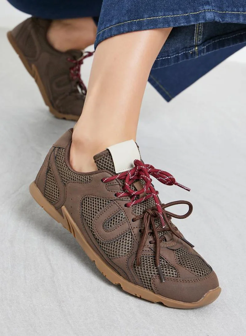 Styli Active Brown Mesh Lace Up Sneakers