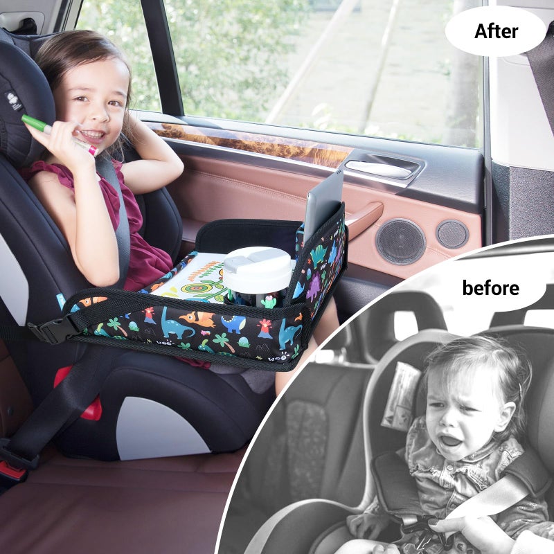 COOLBEBE Kids Travel Tray for Toddler Car Seat, Travel Tray for Airplane, Toddler Car Seat Lap Tray, Carseat Table Tray for Kids Travel Activities (Dinosaur) - Image 3