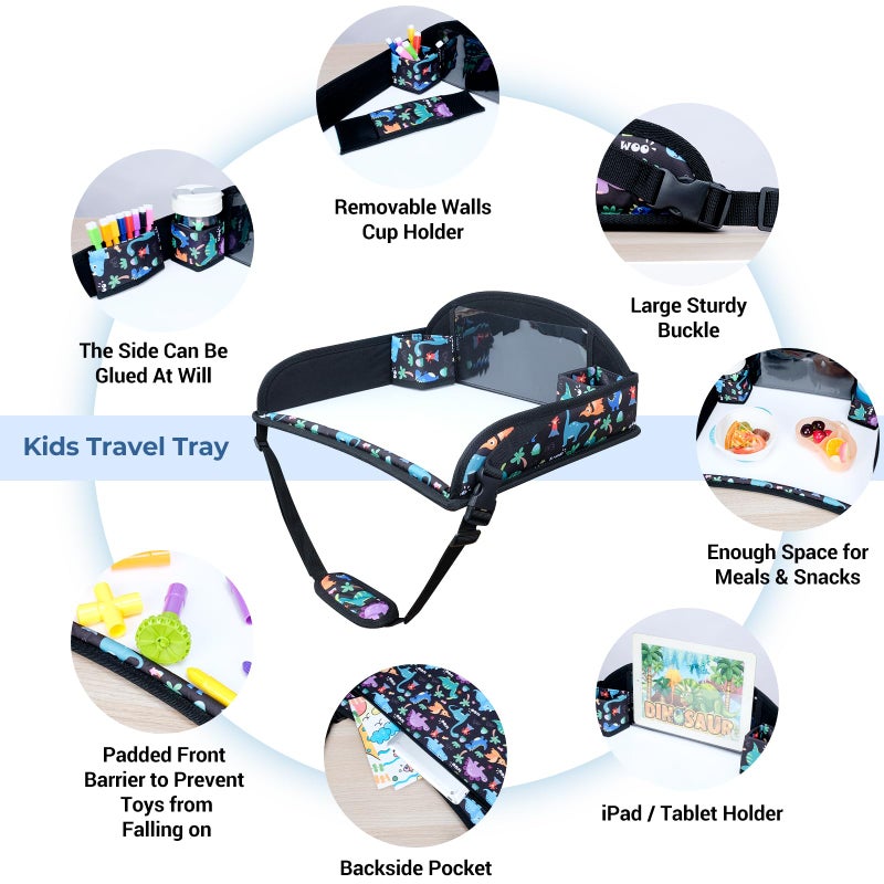 COOLBEBE Kids Travel Tray for Toddler Car Seat, Travel Tray for Airplane, Toddler Car Seat Lap Tray, Carseat Table Tray for Kids Travel Activities (Dinosaur) - Image 5