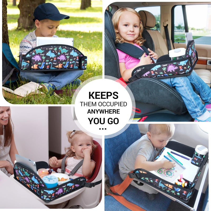 COOLBEBE Kids Travel Tray for Toddler Car Seat, Travel Tray for Airplane, Toddler Car Seat Lap Tray, Carseat Table Tray for Kids Travel Activities (Dinosaur) - Image 2