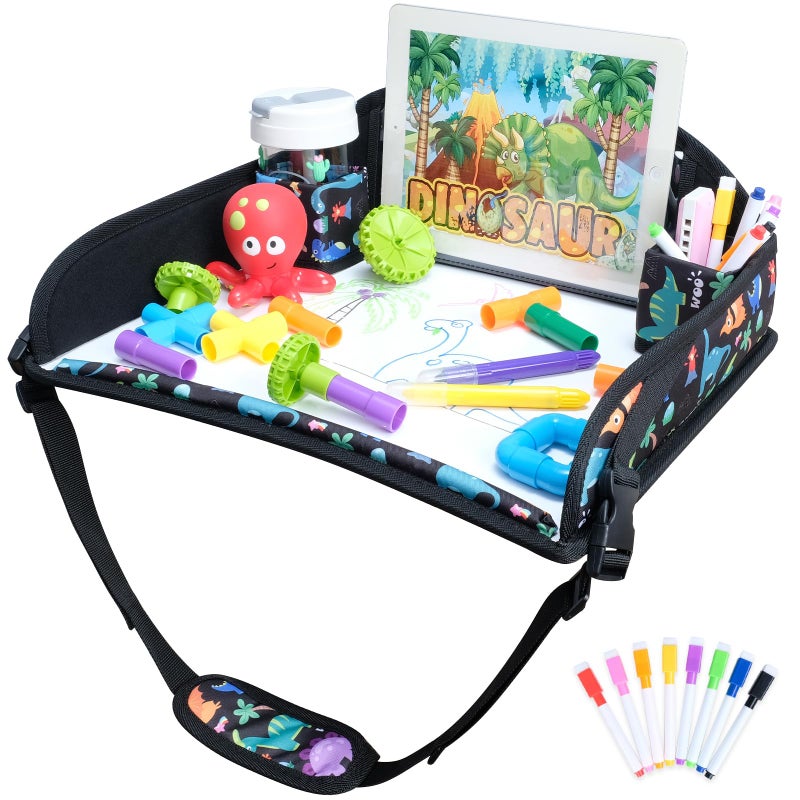 COOLBEBE Kids Travel Tray for Toddler Car Seat, Travel Tray for Airplane, Toddler Car Seat Lap Tray, Carseat Table Tray for Kids Travel Activities (Dinosaur) - Image 1