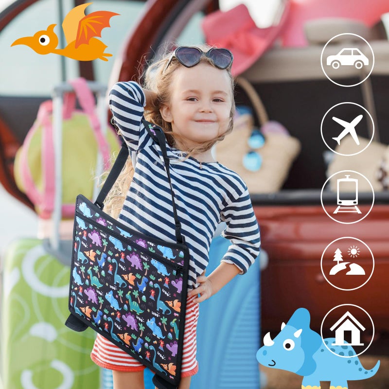 COOLBEBE Kids Travel Tray for Toddler Car Seat, Travel Tray for Airplane, Toddler Car Seat Lap Tray, Carseat Table Tray for Kids Travel Activities (Dinosaur) - Image 4