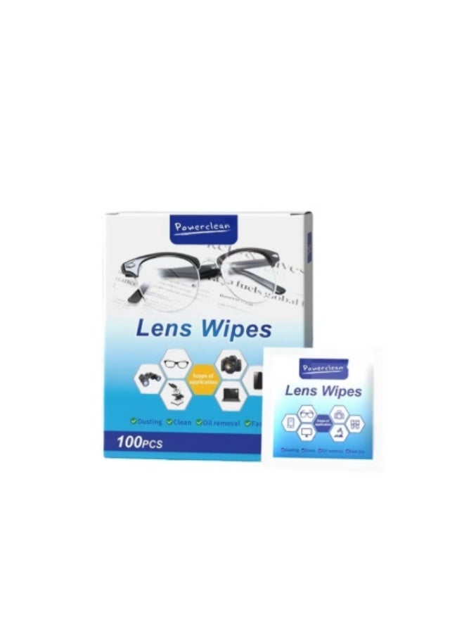 Powerclean 100 wipes（6*12cm）Lens Cleaning Wipes for Eyeglasses,Individually Wrapped,Can be used for mobile phone screen, tablet computer, camera lens and other electronic screen - Image 1
