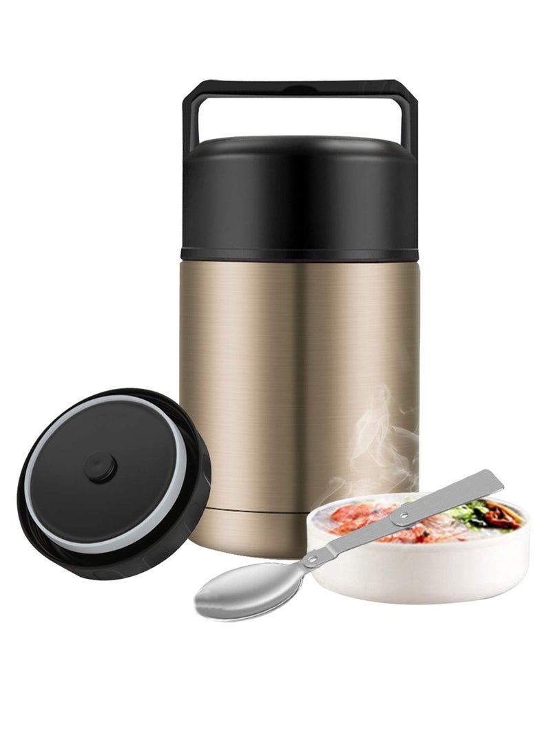Excefore Food Thermos, Insulated Food Container, Vacuum Sealed Stainless Steel Food Container for Hot and Cold Meals Perfect for School, Office, and Travel, 800ML, Give a Spoon (Gold) - Image 1