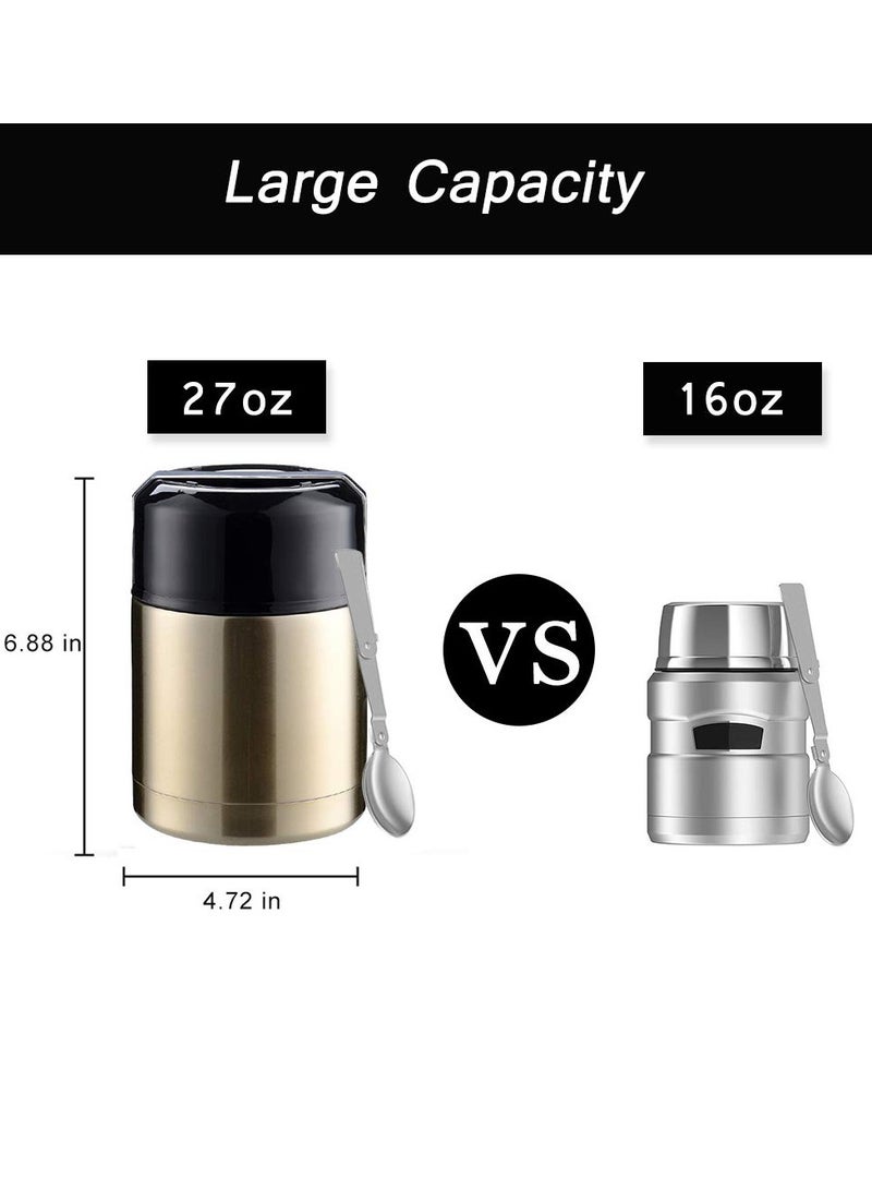 Excefore Food Thermos, Insulated Food Container, Vacuum Sealed Stainless Steel Food Container for Hot and Cold Meals Perfect for School, Office, and Travel, 800ML, Give a Spoon (Gold) - Image 4