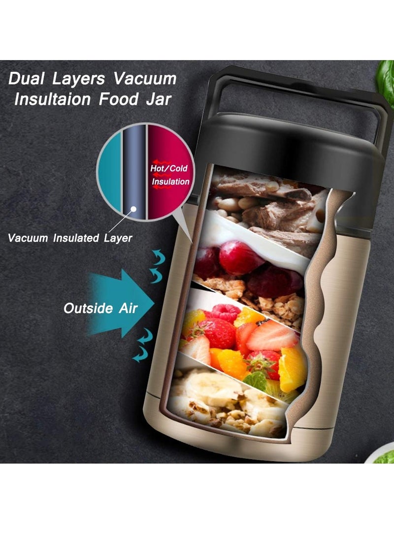 Excefore Food Thermos, Insulated Food Container, Vacuum Sealed Stainless Steel Food Container for Hot and Cold Meals Perfect for School, Office, and Travel, 800ML, Give a Spoon (Gold) - Image 2