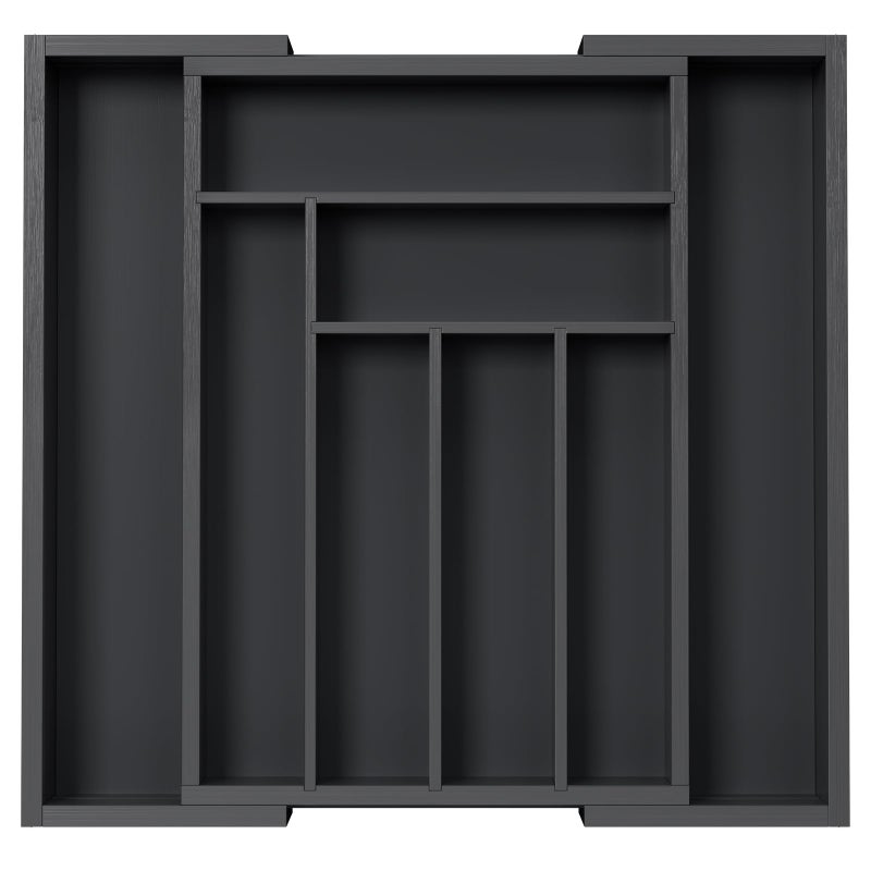 Pipishell Bamboo Expandable Drawer Organizer for Utensils Holder, Adjustable Cutlery Tray, Wood Drawer Dividers Organizer for Silverware, Flatware, Knives in Kitchen, Bedroom, Living Room(M-Black) - Image 1