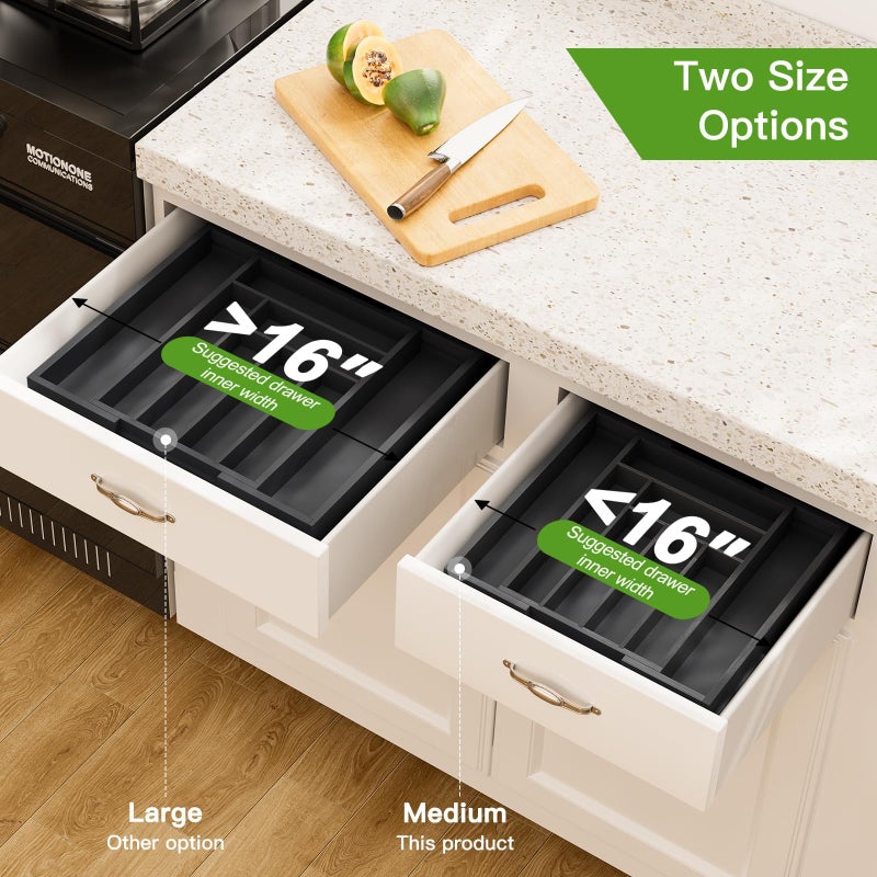 Pipishell Bamboo Expandable Drawer Organizer for Utensils Holder, Adjustable Cutlery Tray, Wood Drawer Dividers Organizer for Silverware, Flatware, Knives in Kitchen, Bedroom, Living Room(M-Black) - Image 4