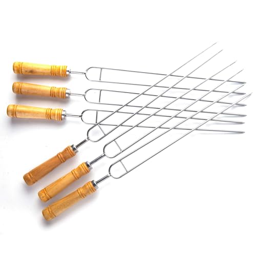 IMEEA Double Skewers for Grilling Thickened Stainless Steel Kebab BBQ Skewers with Wood Handle, 16.5-Inch - Image 4