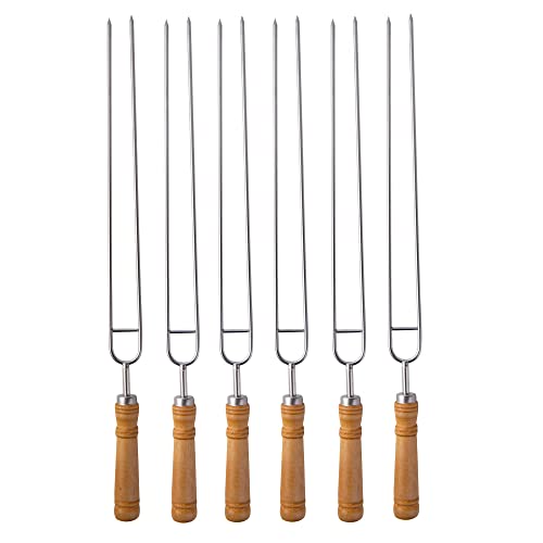 IMEEA Double Skewers for Grilling Thickened Stainless Steel Kebab BBQ Skewers with Wood Handle, 16.5-Inch - Image 1