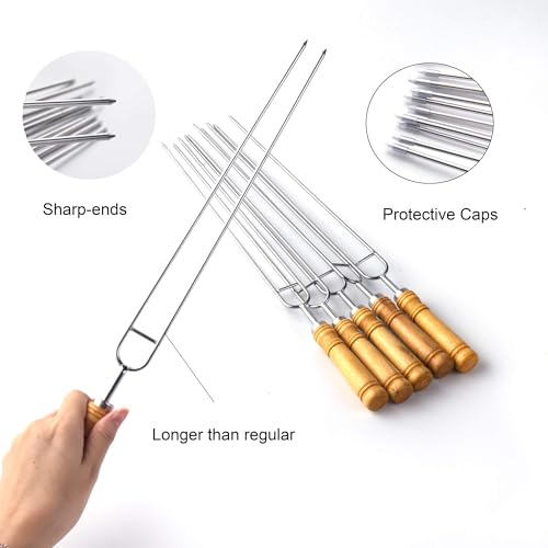 IMEEA Double Skewers for Grilling Thickened Stainless Steel Kebab BBQ Skewers with Wood Handle, 16.5-Inch - Image 5