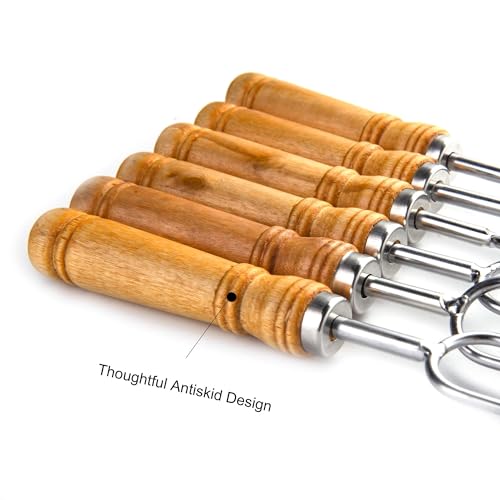 IMEEA Double Skewers for Grilling Thickened Stainless Steel Kebab BBQ Skewers with Wood Handle, 16.5-Inch - Image 3