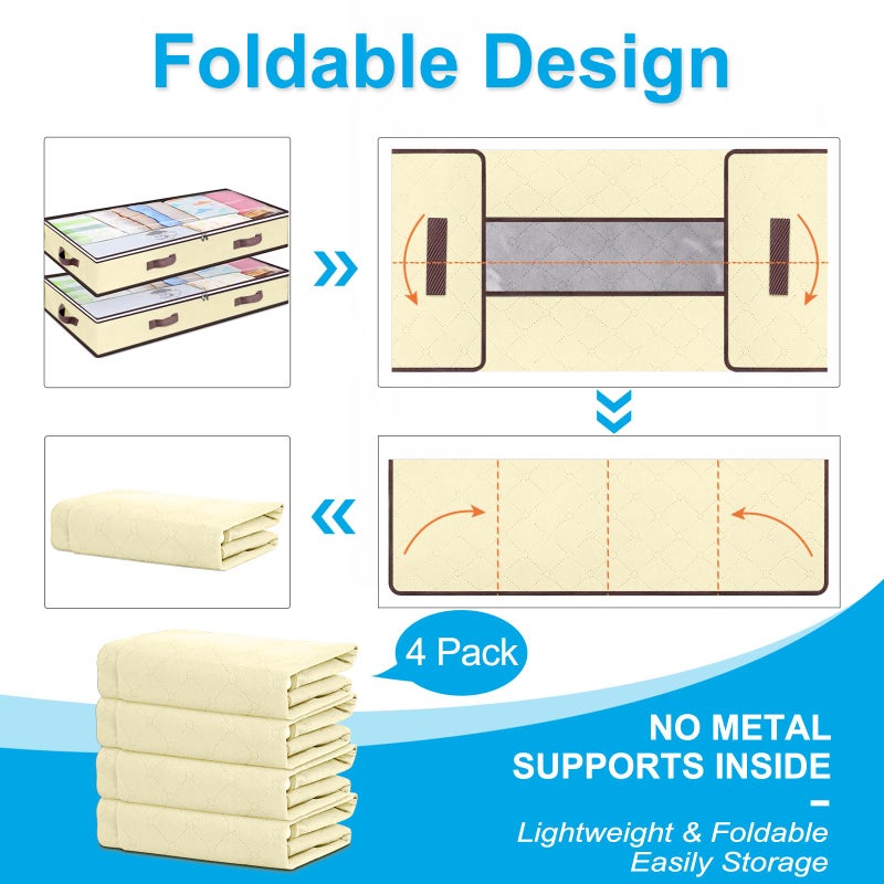 Budding Joy 90L Under Bed Storage Containers, Closet Organizers and Storage Bins, Foldable Underbed Storages Bags for Blankets, Towels, Comforter, Sweaters, Pillows, Linen Sheets, Wrapping Paper, 4 Pack Beige - Image 5