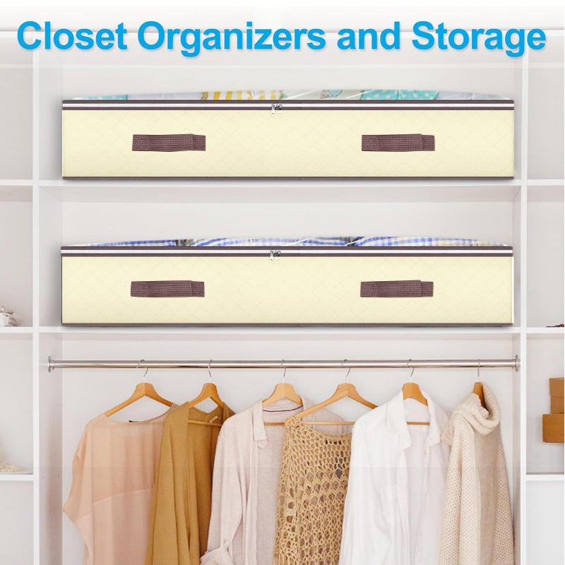 Budding Joy 90L Under Bed Storage Containers, Closet Organizers and Storage Bins, Foldable Underbed Storages Bags for Blankets, Towels, Comforter, Sweaters, Pillows, Linen Sheets, Wrapping Paper, 4 Pack Beige - Image 3