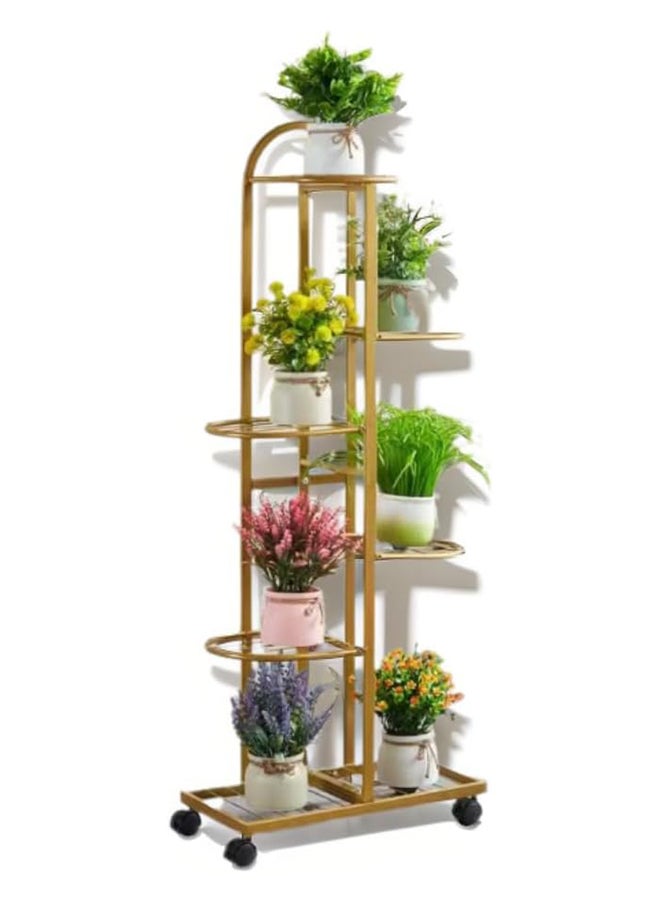 SKY-TOUCH - 6-Tier Metal Plant Stand with Movable wheels – Tall 118cm Flower Shelf, Indoor/Outdoor Plant Organizer & Display Rack for Garden, Patio, or Living Room, Golden - Image 1