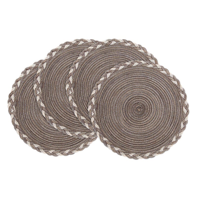 SHACOS Round Placemats Set of 4 Braided Glitter Round Table Placemats 15 inch for Wedding Holiday Party MulticolorLight Coffee 4