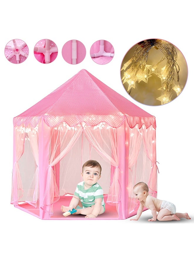 RollsTimi  Large Princess Tent for Girls,Kids Play Tent with LED Star Lights, Princess Toys, Princess Castle for Indoor and Outdoor Games, Pink - Image 1