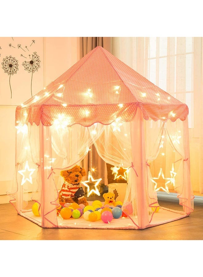 RollsTimi  Large Princess Tent for Girls,Kids Play Tent with LED Star Lights, Princess Toys, Princess Castle for Indoor and Outdoor Games, Pink - Image 2