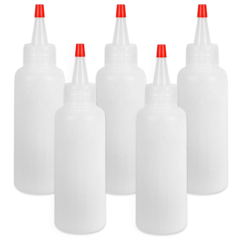 Ninsula 5Pcs Squeeze Bottles, 4 Oz Plastic Condiment Squeeze Bottles with Red Twist Top Cap, Empty Squeeze Bottles for Sauces, Ketchup, Mustard, Syrup, Oil, Dressings, Travel, Lab, and Crafts - Image 1