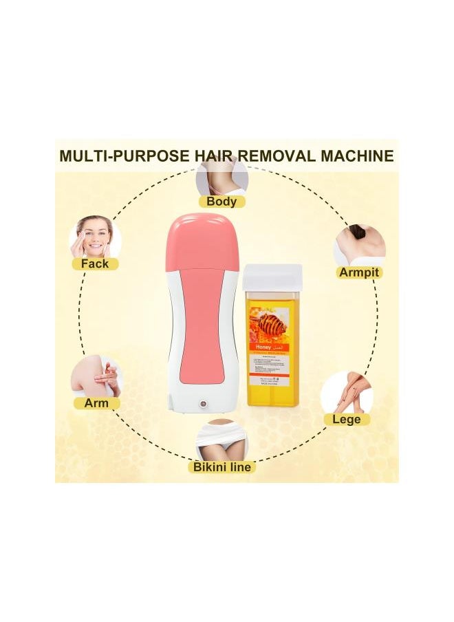 silvercnc - Roll On Wax Kit for Hair Removal, Honey Wax Roller Waxing Kit for Sensitive Skin at Home, Depilatory Soft Wax Warmer with 2 Cartridge Refill 10 Wax-removing wipes and 100pcs Wax Strips（Pink） - Image 1