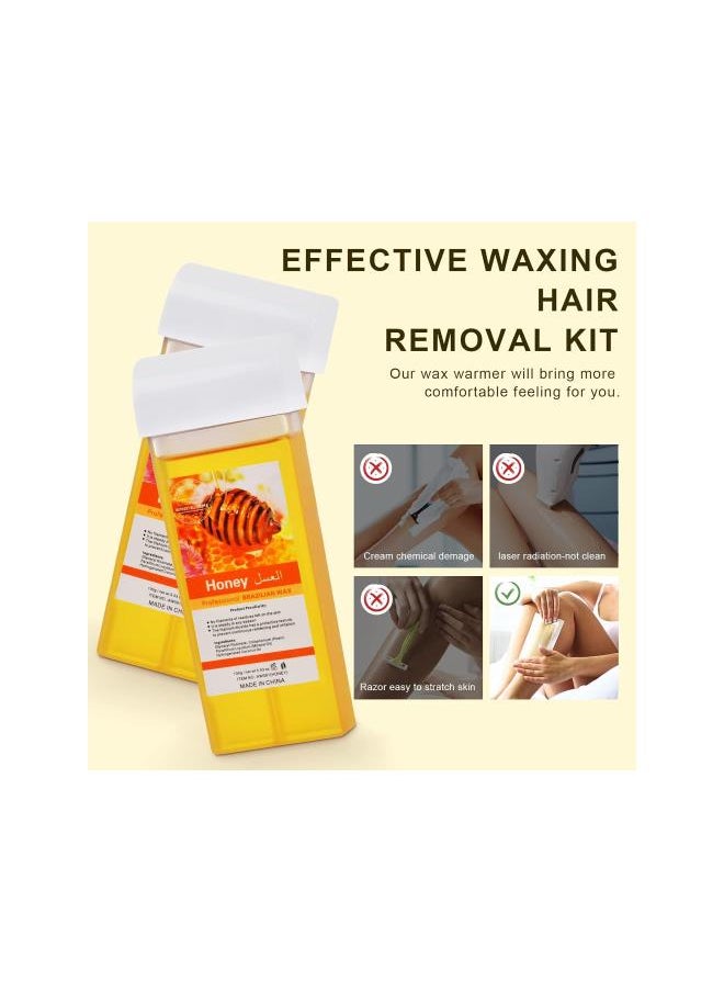 silvercnc - Roll On Wax Kit for Hair Removal, Honey Wax Roller Waxing Kit for Sensitive Skin at Home, Depilatory Soft Wax Warmer with 2 Cartridge Refill 10 Wax-removing wipes and 100pcs Wax Strips（Pink） - Image 1