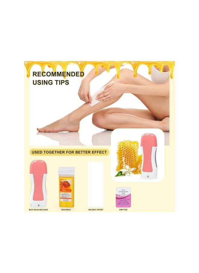 silvercnc - Roll On Wax Kit for Hair Removal, Honey Wax Roller Waxing Kit for Sensitive Skin at Home, Depilatory Soft Wax Warmer with 2 Cartridge Refill 10 Wax-removing wipes and 100pcs Wax Strips（Pink） - Image 1