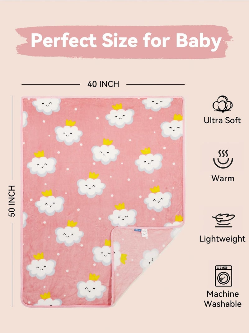 TILLYOU بطانية تيلليو للأطفال من الفلانيل - بطانية دافئة ومريحة للأطفال، بطانية ناعمة وخفيفة الوزن لسرير الأطفال وعربة الأطفال، 40x50 بوصة، سحابة وردية - Image 3