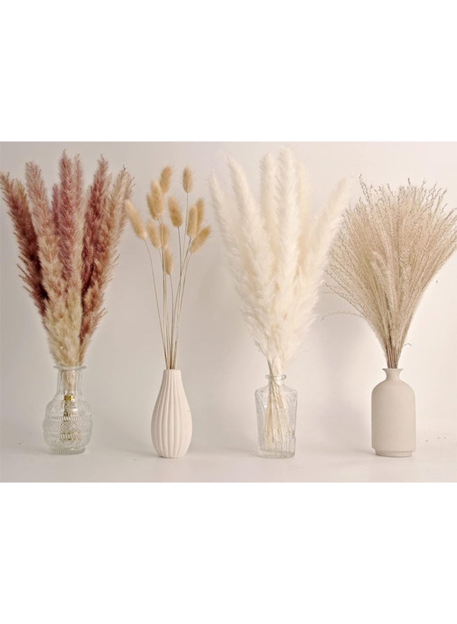 65 قطعة من ديكور عشب بامباس ، بما في ذلك أزهار الأزهار ، والعشب المجفف بالقصب والزهور المجففة من ذيول الأرنب ، وباقة عشب بامباس المجففة الطبيعية لحفل زفاف ديكور بوهو ، والديكور المنزلي - Image 1